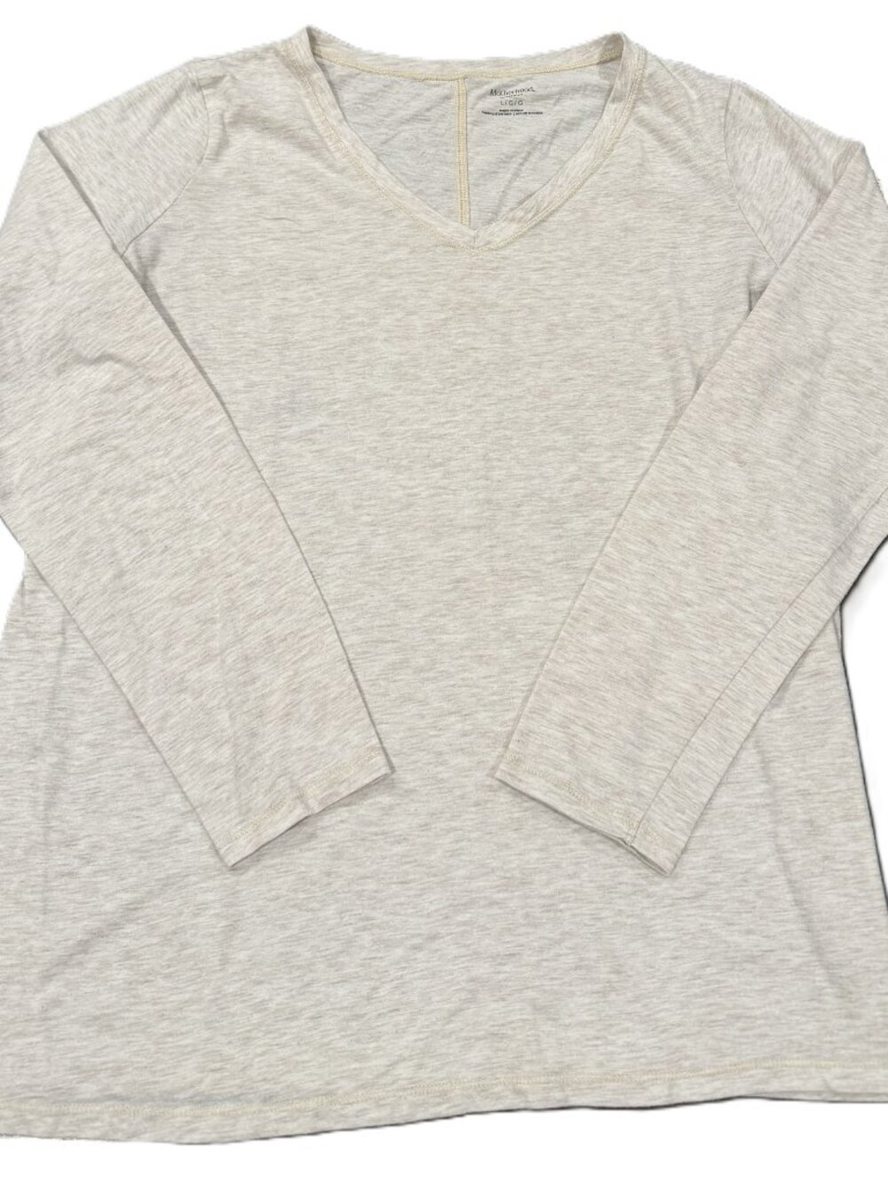 Motherhood Maternity Women's Tan White V-Neck Long Sleeve T-Shirt Size Large